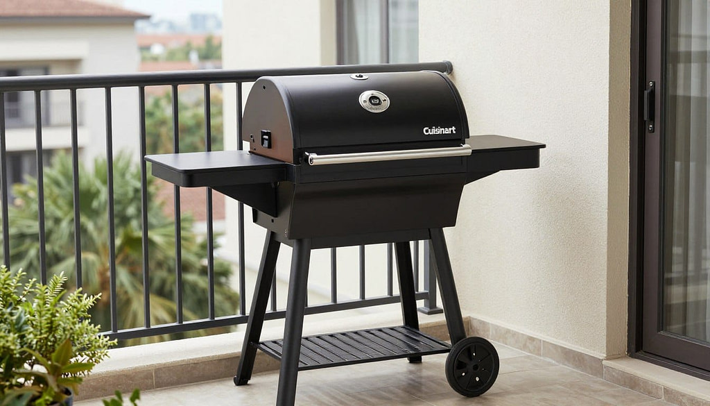 Cuisinart CPG-6000 pellet grill showing compact space-saving design Cuisinart CPG-6000 pellet grill showing compact space-saving design