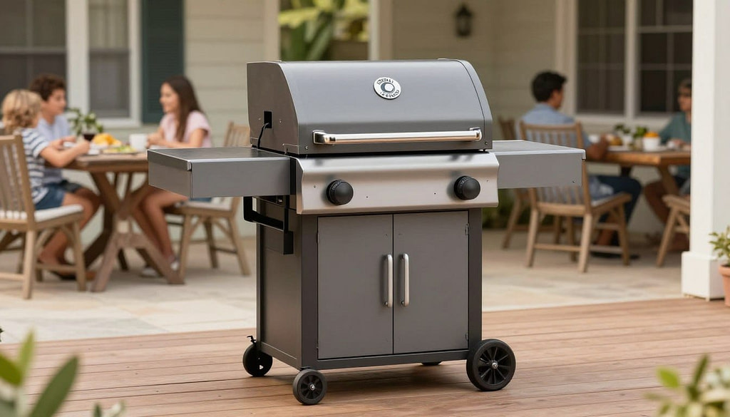 Grilla Grills Silverbac pellet grill showing double-wall insulated construction Grilla Grills Silverbac pellet grill showing double-wall insulated construction