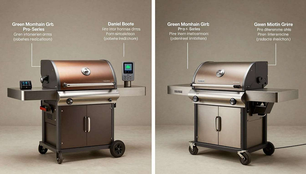 Side-by-side comparison of Traeger and Green Mountain pellet grill features highlighting key differences Side-by-side comparison of Traeger and Green Mountain pellet grill features highlighting key differences