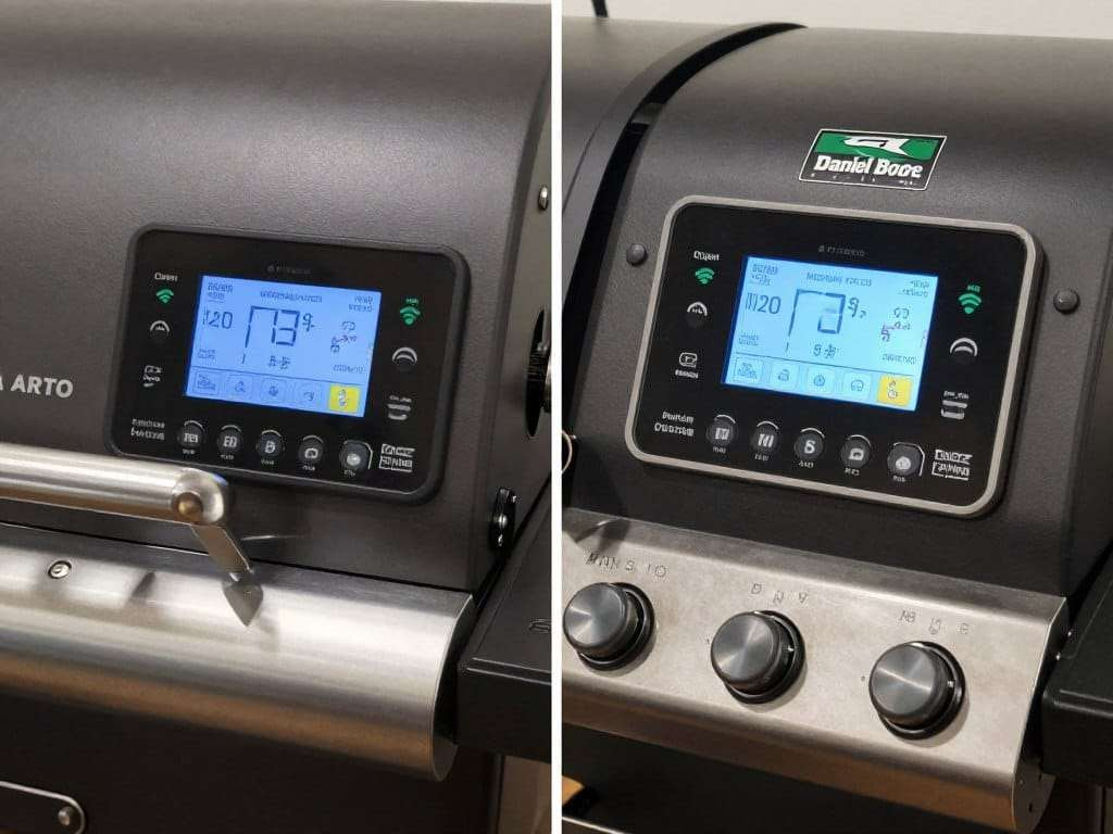 Traeger vs Green Mountain Pellet Grill temperature control interfaces showing WiFi connectivity features Traeger vs Green Mountain Pellet Grill temperature control interfaces showing WiFi connectivity features
