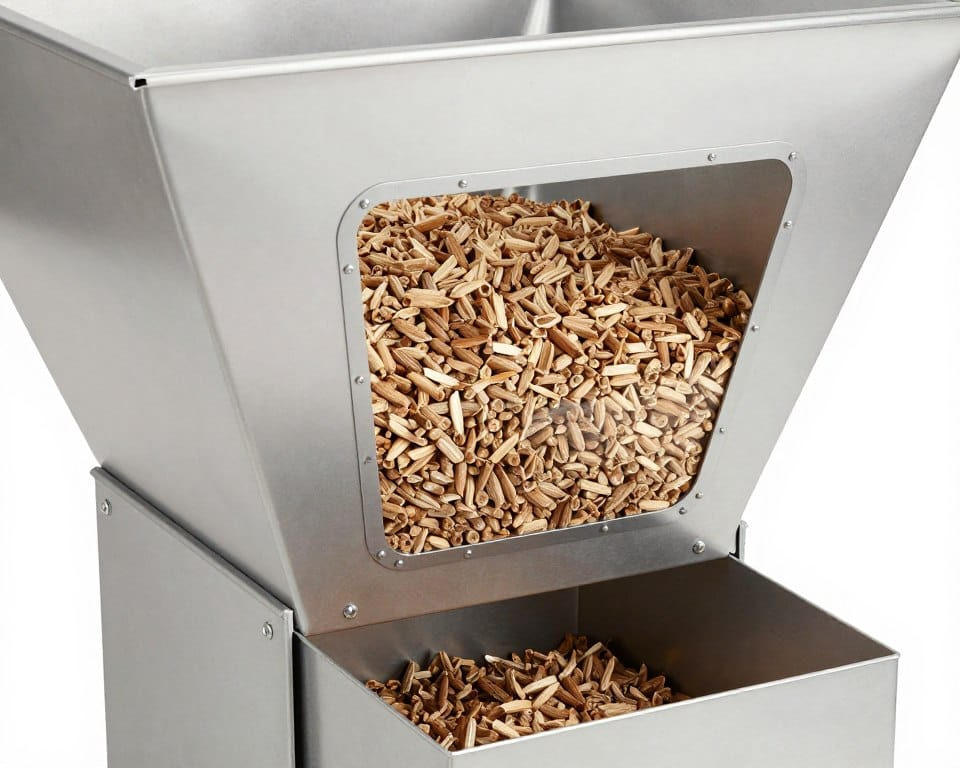 Weber Searwood pellet grill hopper filled with wood pellets and easy-clean ash system Weber Searwood pellet grill hopper filled with wood pellets and easy-clean ash system